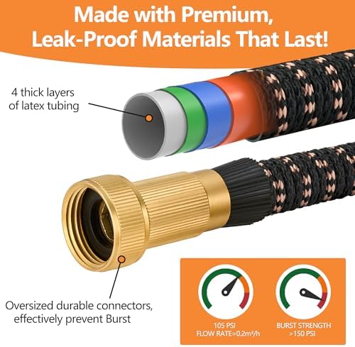 200 ft Garden Hose - Expandable Garden Hose with 10 Function Spray Nozzle - Kink-Free, Lightweight, Durable, Flexible, 2026 New Retractable Water Hoses for Yard, Lawn, Gardening(Black Rose gold) - Image 4