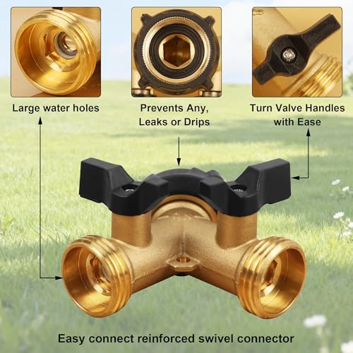 Biswing 4 Pack Garden Hose Splitter 2 Way, Heavy Duty Brass Connector Tap Splitter, Y Splitter 2 Valves with 4 Extra Rubber Washers - Image 2