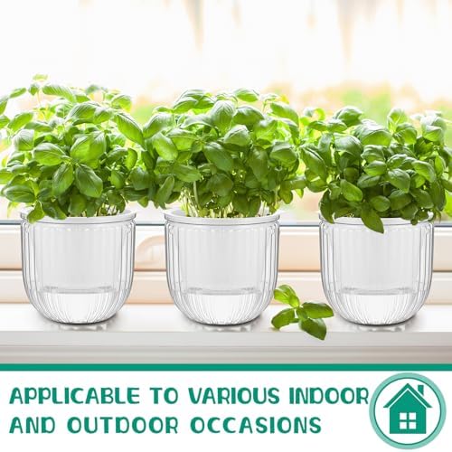 Meanplan 4 Pcs Self Watering Hanging Planter Indoor 6.5 Inch Hanging Baskets for Plants Outdoor Plastic Flower Pot with 3 Hooks Chains Drainage Holes for Garden Home, Medium Size(Clear) - Image 6