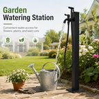 Outdoor Garden Water Post with Faucet and Hand Sprayer, Freestanding Stainless Steel Faucet Stand with Bottom/Side Inlet, NPT and GHT Adapters for Yard Patio Cleaning (23.6",Square-Spray) - Image 2