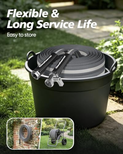 Lightweight Flat Garden Hose 50FT, Flexible Water Hose with Shutoff Valve, TPE Inner Tube, 3/4" Metal Fittings, Practical Dark Finish for Garden, Yard and Outdoor Cleaning - Image 6