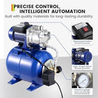 1HP Shallow Well Pump Tank Garden Water Pump Booster System, Pressurized Farm Irrigation, Automatic Water Booster Jet Pump or Home, Farm, Garden Irrigation & Water Transfer, Blue - Image 3