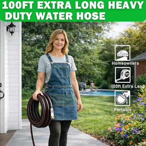 YASQA 100FT Extra Long Heavy Duty Garden & Water Hose - Commercial Grade for Homeowners & Large Properties, Kink-Free Leak-Proof with Brass Fittings, 5/8 Inch Black - Image 2