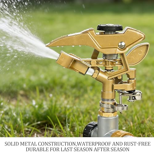 LIULO TOOL 2 Pack Impact Sprinkler for Yard, Heavy Duty Zinc Alloy Sprinkler Head on Metal Step Spike, Adjustable 360 Degree Water Sprinklers Large Area for Irrigation Patio Lawn Garden - Image 5