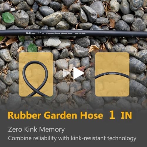 Guitrees 25FT ×1 inch Heavy Duty Rubber Garden Hose - 200psi Working, 1000psi Burst - Hot/Cold Water - Five-Layered Braiding for Durability - Versatile for Gardening, Agriculture, Construction(Black) - Image 4