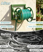 Artigarden Garden Hose Reel Wall Mounted, Outdoor Heavy Duty Powder Coated Metal Water Hoses Holder Winder Holds 125 ft 5/8" Hoses with 3.9ft Leader Hose, Stainless Steel Connector for Outside, Green - Image 6