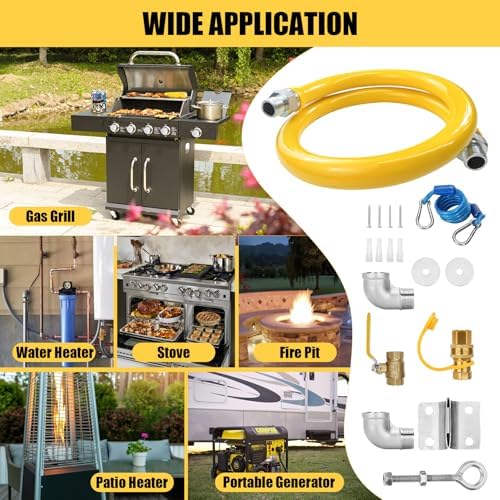 Safety System Kit, 3/4" Natural Gas Hose, 36" Commercial Kitchen Gas Hose, Mobile Gas Connector Hose Kit with 2 Elbow Fittings, 3/4 Flexible Gas Line - Image 2