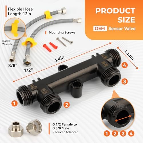 WP596816 Upgraded Brass Sensor Valve with Black Coating for Hot Water Recirculating Pump Systems. Replaces 367010, 595926, 500800, 500805. Includes 2×12" lines, 2×1/2" FTP-3/8" MPT fittings, 2 screws. - Image 2