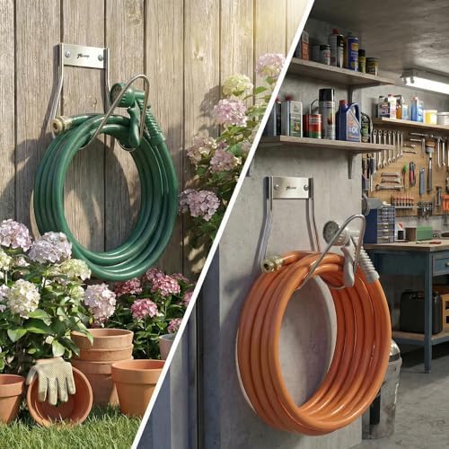 JBscoop Garden Hose Holder Stainless Steel Small Wall Mount Garden Hose Hook, Ideal for Water, Air, Hydraulic Hose, Ropes, Extension Cords Heavy Duty & Rust Proof Set of 2 - Image 2