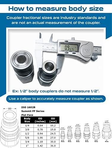 Summit Hydraulics 1/4" NPT Flat Face Hydraulic Quick Connect Coupler Set w/Dust Caps (Pack of 3) - Image 5