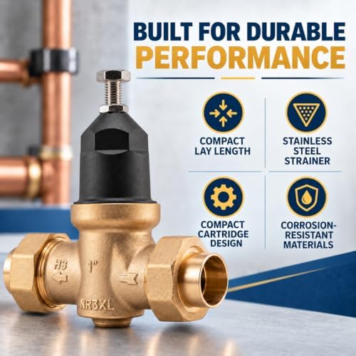 Upgraded 1" Brass Pressure Reducing Valve，Water Pressure Regulator for home with Double Union FNPT Connection - Stainless Steel Strainer Screen (Double Union Copper Sweat) - Image 4