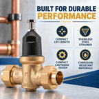 Upgraded 1" Brass Pressure Reducing Valve，Water Pressure Regulator for home with Double Union FNPT Connection - Stainless Steel Strainer Screen (Double Union Copper Sweat) - Image 4