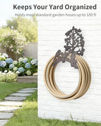 Cast Iron Garden Hose Holder Wall Mount, Rustic Heavy Duty Water Hose Hanger Storage Rack, Decorative Vintage Hose Reel Organizer for Outside Garden Yard Patio, Birds on Branch Design - Image 5