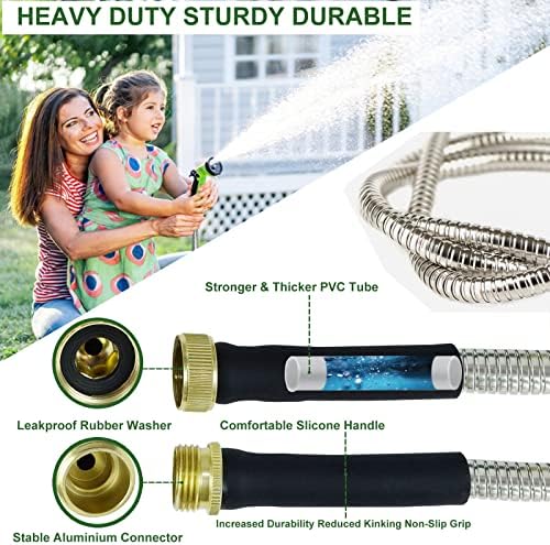 Metal Garden Hose 25 FT,Heavy Duty Garden Hose with 3/4'' Sprayer Nozzle - Leak Proof, Kink Free, Anti-rust, 5/8'' Diameter Stainless Hose, Ultra Lightweight & Durable and Easy Storage - Image 3