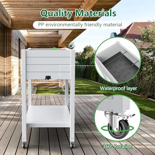 Vixzen 33.7" Tall Raised Garden Bed Outdoor with Wheels & Shelf, Divisible Resin Planter Box with Drainage Gauge, Planter Bed Box for Vegetables/Herbs, Backyard, Patio, Balcony, Ashen (33.7" H) - Image 6