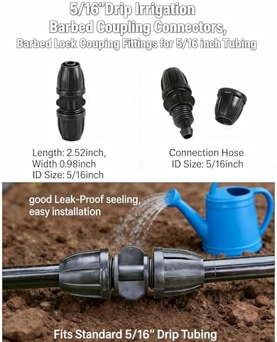 5/16 Inch (1/4Inch) Irrigation Fittings Coupling,Barbed Tee Connectors For (5/16" ID X0.43-0.47" OD) Drip Tubing Barbed Connectors Pack of 20/50/100 (100,5/16 Coupling) - Image 3