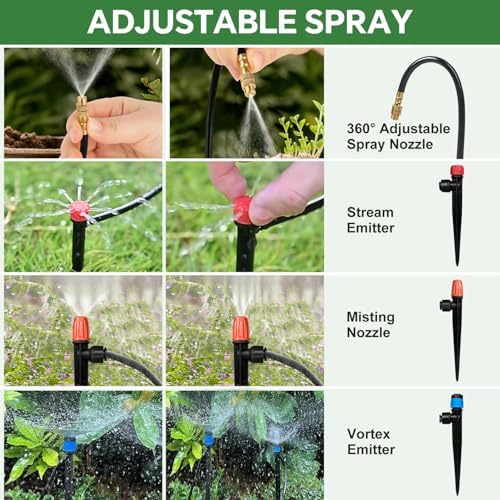 250FT Drip Irrigation System for Garden with 38pcs Adjustable Copper Nozzles & Emitters, Automatic Garden Watering System with 1/2" & 1/4" Tubing for Raised Bed, Yard, Greenhouse, Potted Plants, Lawn - Image 4