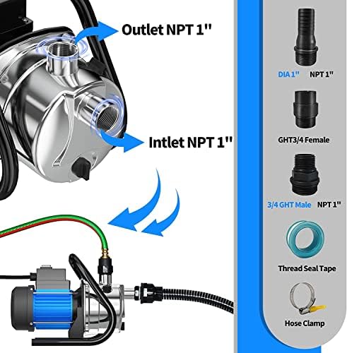 Water Transfer Pump 110V Shallow Well Pump 1.6HP 1500GPH Electric Portable Garden Pressure Booster Pumps for Pool Draining Farm Irrigation Lake Lawn Sprinkler System - Image 3