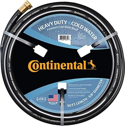 Continental Premium Garden Black Heavy Duty Cold Water Garden Hose, 5/8in Inside Diameter x 50ft Length, Male x Female Garden Hose Thread by Continental