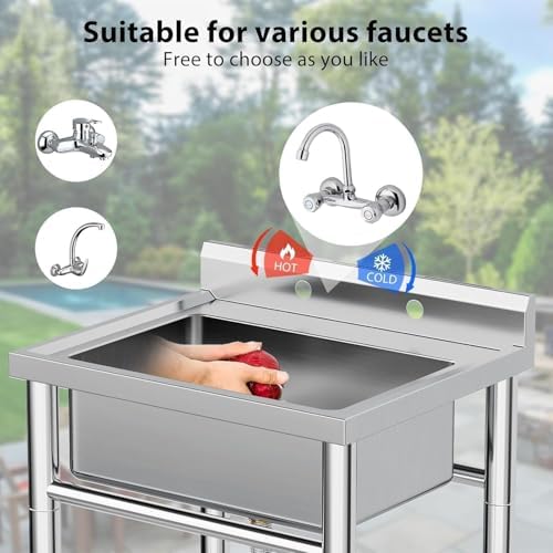 21"x21"x33" Stainless Steel Utility Sink, Freestanding Single Bowl Commercial Sink for Restaurant, Laundry Room, Bathroom, Garage, Garden - Image 4