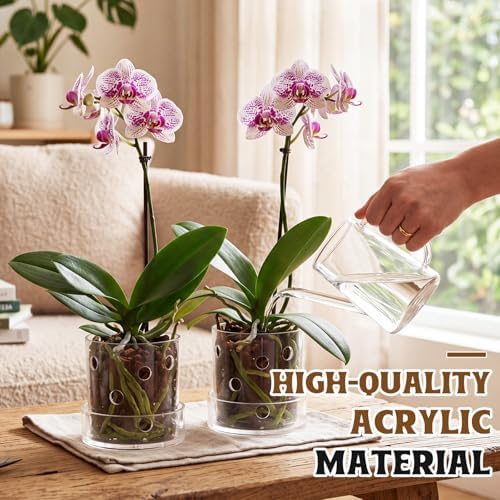 2 Pcs 4 Inch Clear Acrylic Orchid Planter Pot with 360° Round Holes & Tray - Image 6