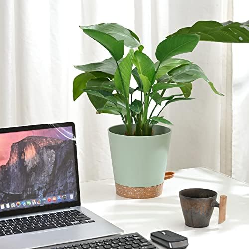 Plant Pots 6 PCS 5 inch Self Watering Planters High Drainage Flowers Pot for Indoor Outdoor Plants with Reservoir Tray and Watering Lip Gardening Planter Garden Flower Pots, Green (Pack of 2) - Image 5