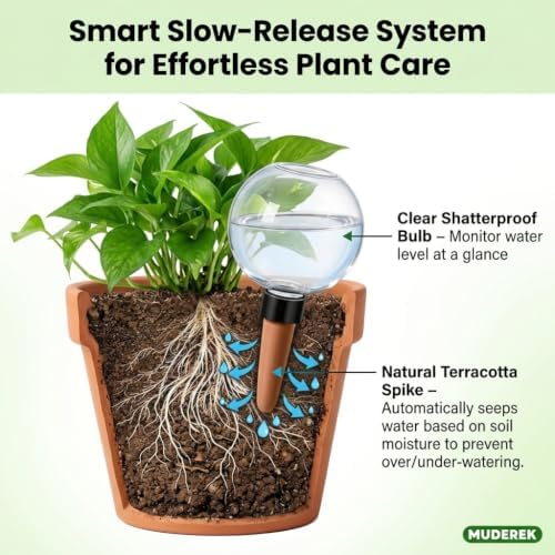 Plant Self Watering Globes with Terracotta Spikes, 17 oz Upgraded Plastic Water Bulbs, Slow Release Plant Watering Devices for Indoor & Outdoor Vacation Plant Care, Water Spikes Stakes (4 Pack) - Image 6