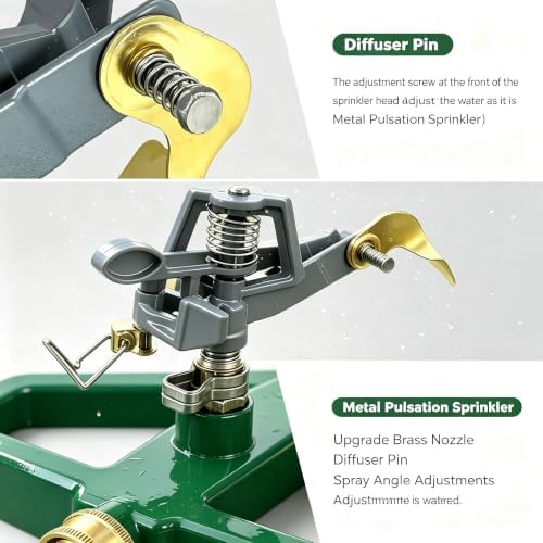 Yard Sprinklers Pulsating Impact 360° Rotating Automatic Sprinkler for Yard with Metal Base Large Area Irrigation Sprinkle for Garden Covers Up to 4 500 Sq. Ft Lawn Sprinkler - Image 5