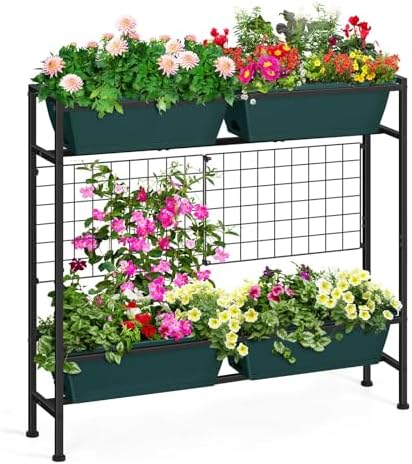 OYEAL Raised Garden Bed with Legs & & Trellis 32" Tall Vertical Herb Garden Planter Indoor Outdoor Elevated Flower Beds for Gardening, Vegetables, Herbs, Patio, Balcony, Backyard, Green by OYEAL