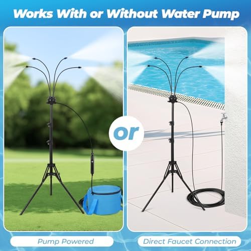 5.25FT Portable Misting Cooling System - Use with Pump or Directly to Faucet, with 4500mAh Rechargeable USB Pump, 26.5FT Hose, 4-Gallon (15L) Water Bag, Misters for Patio, Camping, Pool, Garden - Image 2
