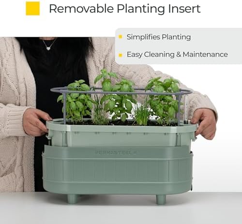 Permasteel Herb Garden Planter with Trellis Support, Self-Watering System with Water Level Indicator, Fits Multiple Herb Plants, for Basil, Flowers, Succulents, Indoor & Outdoor, Green - Image 6