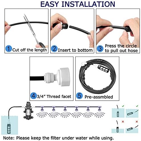CozyCabin Outdoor Misting Cooling System with Pump - 40ft (12m) Misting Line with Filter + 6 Brass Mist Nozzles (3/4") for Patio Garden Greenhouse Watering Distribution System (12m (40ft)) - Image 3