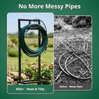 Garden Hose Holder Stand, Black Steel Heavy Duty Freestanding Water Hose Storage Rack with 4 Reinforced Anchor Spikes and Storage Basket Waterproof Stable Organizer for Yard Lawn Garden Farm - Image 5