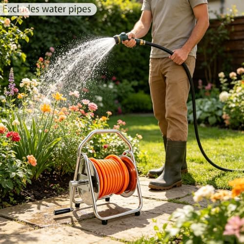 Hose Reel, Galvanized Steel, Silver - Image 4
