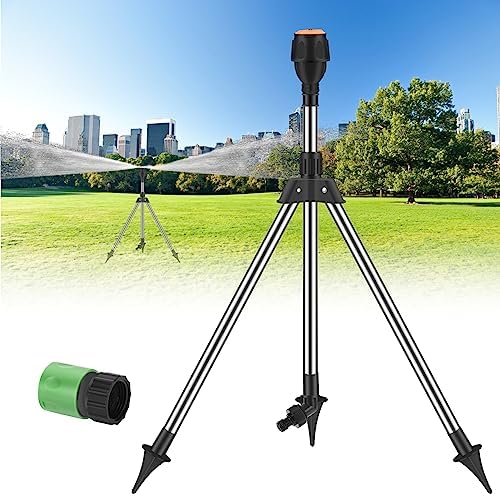 Tripod Sprinklers for Yard, 360 Degree Rotating Lawn Sprinkler, Large Area Coverage, Automatic Rotating Irrigation, Black Plastic & Stainless Steel Rotary Sprinkler by Unknown