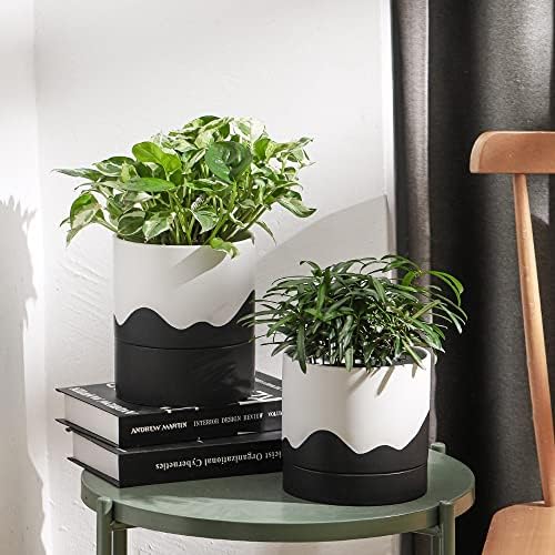 Nihow Ceramic Self Watering Plant Pot for Indoor Plants,6 Inch,White Black - Image 6