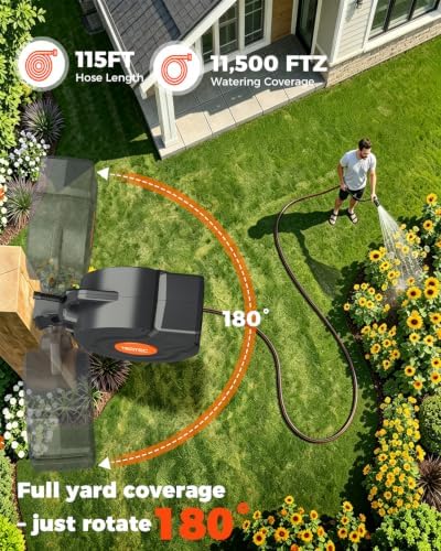 5/8 in 115 ft Retractable Garden Hose Reel with 9-Pattern Sprayer Nozzle - Image 3