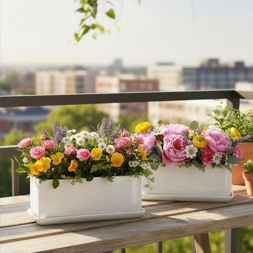 MyGift White Ceramic Succulent Planter with Drainage & Saucer, 2 Pack - Image 3