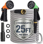 25FT Metal Garden Hose 5/8", 304 Stainless Steel with 2 Spray Nozzles (10 Patterns) & 1 Twist Nozzle, Solid Brass Fittings, No-Kink, Puncture Resistant for Yard, Lawn & Patio by Unknown