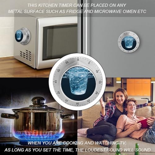 Water Kitchen Timers for Cooking Chef Cooking Timer Clock 60-Minute Visual Timers Indoor Mechanical Accurate Countdown Timer No Batteries Required - Magnetic Backing - Image 4