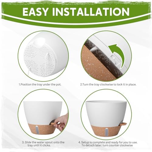 Self-Watering Pots for Indoor Plants with Visible Water Window,5/6/6.5/8/10 Inch Outdoor Flower Pots with Drainage Holes & Reservoir for Patio, Home Decor (White) - Image 3