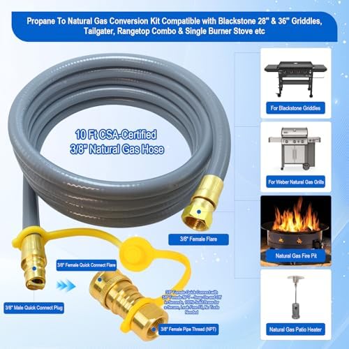 5249 Natural Gas Conversion Kit for Blackstone Grill 28" 36" Griddle,for Blackstone Natural Gas Conversion Kit w/10 FT Natural Gas Hose,Silicone Grill Tool Mat,Grease Cup Liner,3/8" Quick Connect Etc. - Image 6