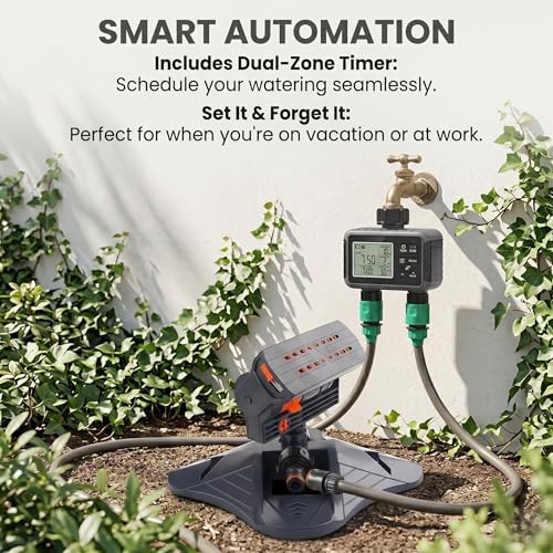 2026 Upgraded 16-Nozzle Oscillating Sprinkler with Dual-Zone Water Timer - Heavy Duty Lawn Sprinkler for Yard & Garden | 3000 Sq Ft Coverage, 4 Modes, Leak-Proof(with Water Timer) - Image 7