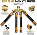4 Way Brass Hose Splitter 3/4 inch Garden Hose Connector Outdoor Faucet Splitter With Shut off Valves Hose Extensions Lawn Irrigation Watering Adapter Yard Cleaning Garden Hose Adapter - Image 2