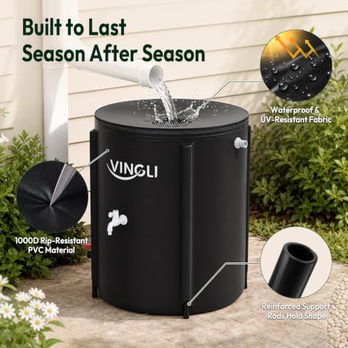 VINGLI Collapsible Rain Barrel Portable Rain Water Collection (Black, 50 Gallon) - Image 2
