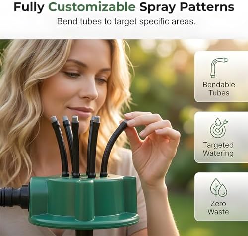 360 Degree Multi-Directional Lawn Sprinkler with Flexible Nozzles - Adjustable Spray for Garden Irrigation & Customizable Yard Watering System, Spike Base (3PCS) - Image 5