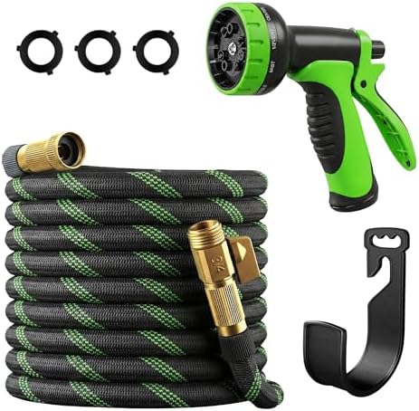E& P Garden Hose 100ft, Non-Expanding Water Hose with 10-Function Nozzle by Unknown