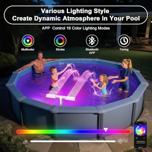Pool Fountain for Above and Inground Pools, APP Smart Control Pool Lights with 16 Color LED Lights, Waterfall Sprinkler and Adjustable Dual Sprayer for Swimming Cooling Outdoor - Image 3