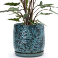 D'vine Dev Embossed Leaves Ceramic Planter, 8 in, Ocean Teal, 27-A-Q-8 by DvineDevPlanterPotsandStand