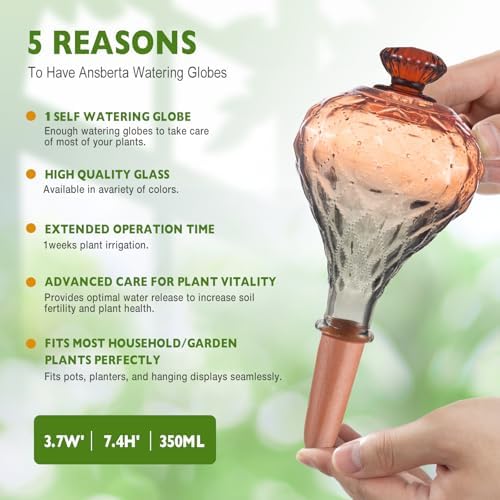 12 oz Plant Watering Globes, Red Glass Self Watering Bulbs Top Fill with Terracotta Spikes Stake, Self Watering Planter Insert Vacation Automatic Plant Waterer Device for Indoor & Outdoor 2Pack - Image 3